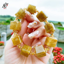  Brazil natural blonde crystal bracelet Gold wire titanium crystal Rubiks cube hand string Hair crystal men and women lucky wealth meditation stone