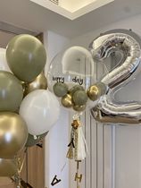Retro green balloon bundle set meal birthday party family atmosphere arrangement one year old and one hundred days decorative wave ball
