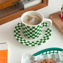 Checkerboard Ceramic Mug Plate Set Checkerboard Retro Coffee Cup Milk Breakfast ins