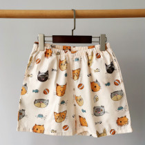 (Double Side Pocket Shorts) Summer Casual Home Pants Shorts Lovers Sleep Pants Woman Pure Cotton Loose Cartoon Print