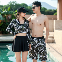Couple swimsuit summer 2021 New Sports Leisure conservative with sleeve slim belly cover belly seaside vacation student swimsuit female