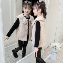Girl lamb hair horse chia 2022 spring new foreign air Han version CUHK Childrens girl Spring and autumn clothes outside of the Camshoulder