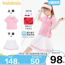 Bala Bala Girl Sports Suit CUHK Tong Polo Tennis Red Ocean Skirt Pants 2022 Summer Dress New Child Load Wave