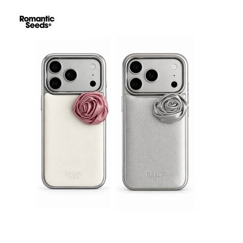 Romantic Seeds Leather Flower Silver Frame iPhone Case