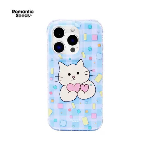 Romantic Seeds Heart Kitten Plaid iPhone Case for iPhone 17 – 13