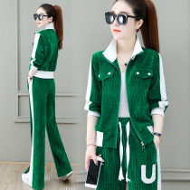 Fashion Broadlegged Pants Casual Sports Suit Women Spring 2022 New this year Pop Yangqi Livewear Two sets