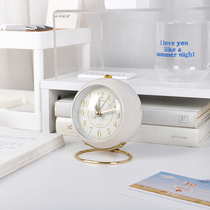 ins Wind small alarm clock simple retro Nordic wind students with desktop bedside small silent night light alloy clock