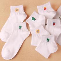 White socks womens socks shallow mouth cute Korean and Japanese sports socks Summer short tube thin section pure cotton boat socks ins tide