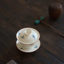 sus dailly) Jingdezhen Hand in hand for warm and jade clay hand-painted blue and orchid hearts and cymbic three-only cover bowl