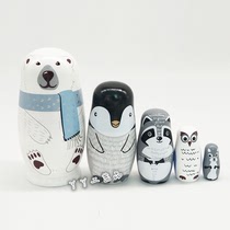 Five-story polar bear Russian doll animal Christmas birthday gift kindergarten teaching aids wooden crafts decoration