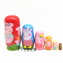 Six-story cartoon Russian doll wooden toy craft gift birthday gift Valentines Day furniture decoration decoration