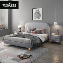 Solid wood childrens bed Nordic light luxury boy bed modern simple girl 1 5 meters 1 35m single leather bed