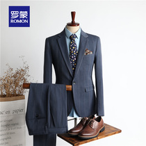 Romon business suit suit suit men Korean version of slim groom groom best man dress new professional suit three-piece men