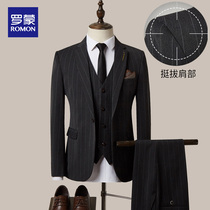Romon suit suit suit men business professional stripe suit Korean slim groom wedding dress man
