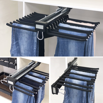 Top-mounted full pull-out telescopic wardrobe trouser rack double-track cushioning mute damping push-pull trousers rack pants pumping double row