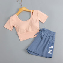 Running yoga dress womens set summer with chest pad professional morning running clothes quick dry fitness breathable exercise fashion short sleeves