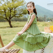 Girls summer dress foreign air vest one-piece dress 2022 new childrens clothing online red long skirt Childrens princess dresses