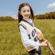 Childrens clothing Girl knit waistcoat Vest Tide Spring Dress 2022 Spring Autumn New Children Ocean Gas Little Girl Spring Sweater