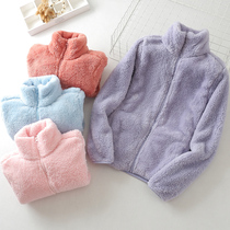 Pajamas Men and Women Autumn Winter Warm Coral Velvet Jacket Couples Shu Cotton Fleece Long Sleeve Zipper Cardigan Home Jacket Top