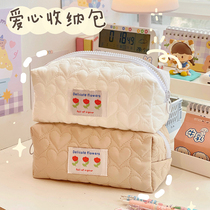 ins style simple cosmetic bag Girl Flower cute student large capacity stationery storage bag cosmetics storage bag