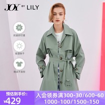 LILY2021 spring new womens black technology breathable waterproof profile embroidery chest label medium-long windbreaker jacket