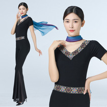 Body training clothing female summer elegant etiquette training catwalk conjoined V-collar dance practice suit high-end