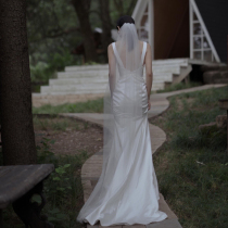 Sling light wedding dress 2021 new bride little man go out gauze female simple Korean satin dress Travel Daily