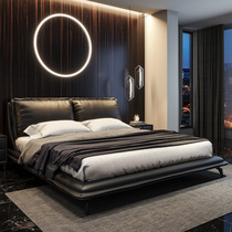 Nordic light luxury style bed Italian minimalist leather bed Modern simple soft bag double bed High-end master bedroom king bed Wedding bed