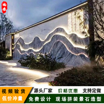 Stone carving snow wave stone slice combination landscaping natural landscape stone landscape stone background wall large courtyard Chinese interior