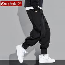 Autumn and winter 2021 new veg pants mens Tide brand ins plus velvet thick toe casual sports loose pants
