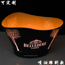 Customized oil-spray carved logo bar transparent led glowing beer ice bucket champagne red wine round colorful ice bucket