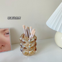 Great Delight Ins Wind Round Ball Transparent Glass Pen Holder Retro Amber Makeup Brush Barrel Tabletop Decorative Pendulum containing jar