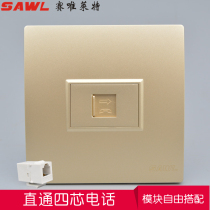 Gold through head four-core telephone socket 86 type home voice fixed telephone line socket wall concealed panel