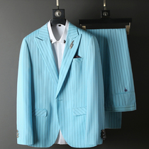 Mens spring and Autumn bridal shop dress photography suit Two-piece suit Vertical stripe slim Korean suit trousers 722
