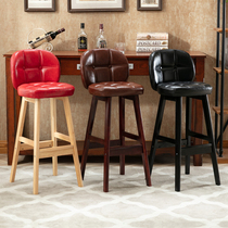 Solid wood bar chair Nordic bar chair High stool Household backrest bar stool Creative retro coffee front bar chair