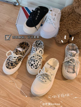 kemoo leap canvas shoes womens 2021 new summer thin section wild Japanese half-drag thick-soled white shoes