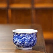 Yu Yin Kiln Yu Guowang made blue and white heavy industry figure 18 arhant Fighting Sun Wukong furnace cup tea cup single Cup