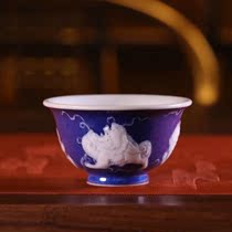 Tian Yihua sprinkled blue glaze pile White Lion ball pattern the matter of the hand cup single Cup (Hua Yixuan)
