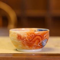 Yu Yin Kiln Yu Guowang made blue and white seawater alum red fish chemical dragon pattern cylinder cup single Cup (Hua Yixuan)