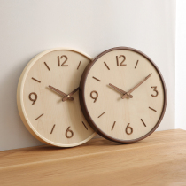 14 inch Japanese home silent wall clock living room bedroom ins simple hanging wall decoration hanging table solid wood round
