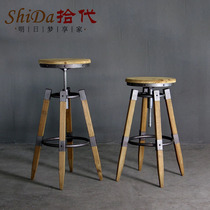 Solid wood bar chair industrial wind rotating bar stool home lift bar chair wrought iron high chair high bar stool