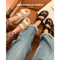 Sandals womens summer flat bottom 2023 new small fragrance style Velcro leather all-match sports soft bottom fashion Roman shoes
