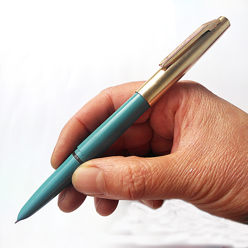 Old pen Jingang brand 727JINGANG dark tip two-point pen writing practice word lake blue collection 70s