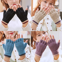 Girl Wool Thread Dew Finger Gloves Female Winter Cute Korean Version Warm Students Day Department Half Finger Gloves Winter Women Cute