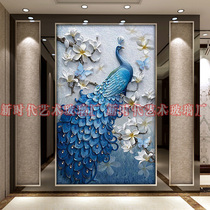 Custom European art glass partition screen Living room entrance background wall tempered frosted carving carving process