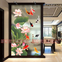 New Chinese art glass partition screen living room transparent frosted custom tempered carving process porch background