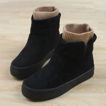 Winter new people this plus velvet cotton shoes women short tube thick flat bottom thick heel boots students snow boots women shoes 8685