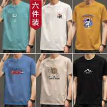 Six pieces of summer short sleeved men t-shirt 2023 new cotton half - sleeved mens clothes