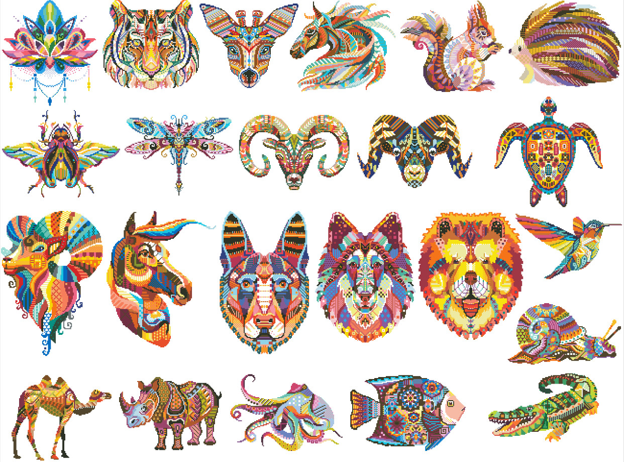 (Zhang Xiao cool) cross-stitch DMC R self-matching 14CT plastic plate cloth-free cotton set rainbow animal series 3