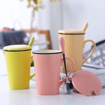 ins Cup female Korean hipster mug ceramic student water cup solid color Cup with lid office water Cup